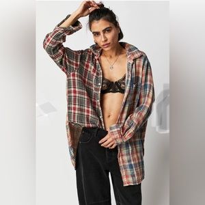 Intimately Free People Mustard Yellow Plaid Tunic Raw Hem Small